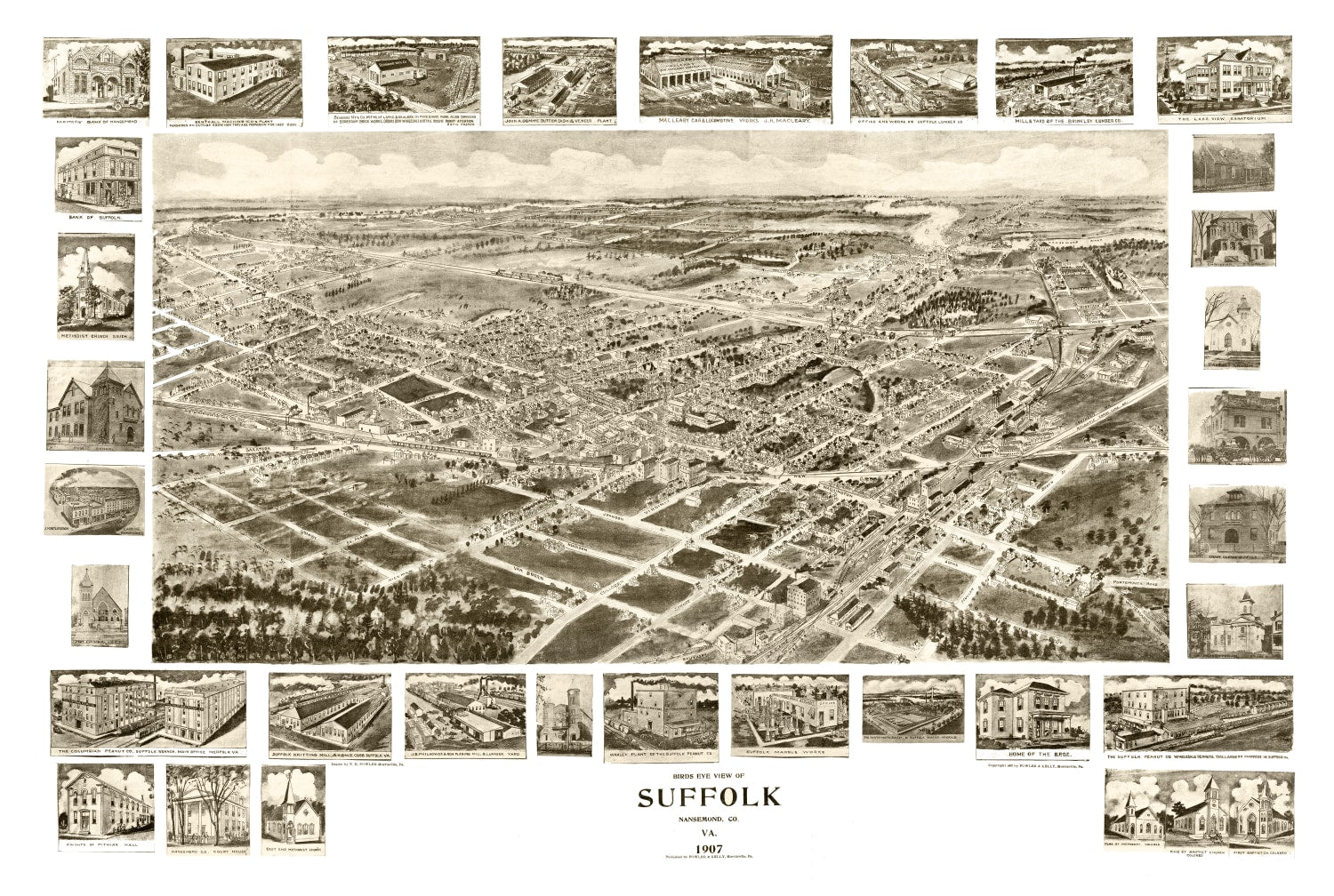 Vintage Map of Suffolk, Virginia 1907