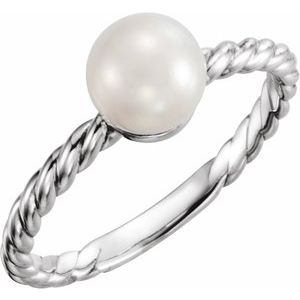 14K White Gold 7.5-8 mm Cultured White Freshwater Pearl Ring