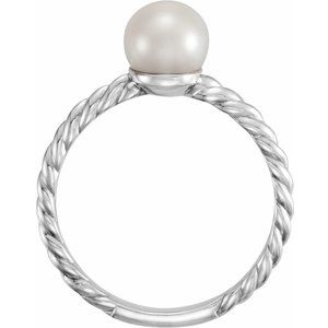 14K White Gold 7.5-8 mm Cultured White Freshwater Pearl Ring