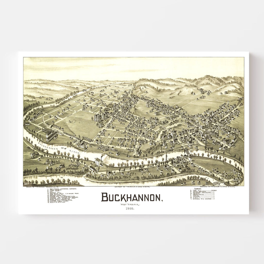 Vintage Map of Buckhannon, West Virginia 1900