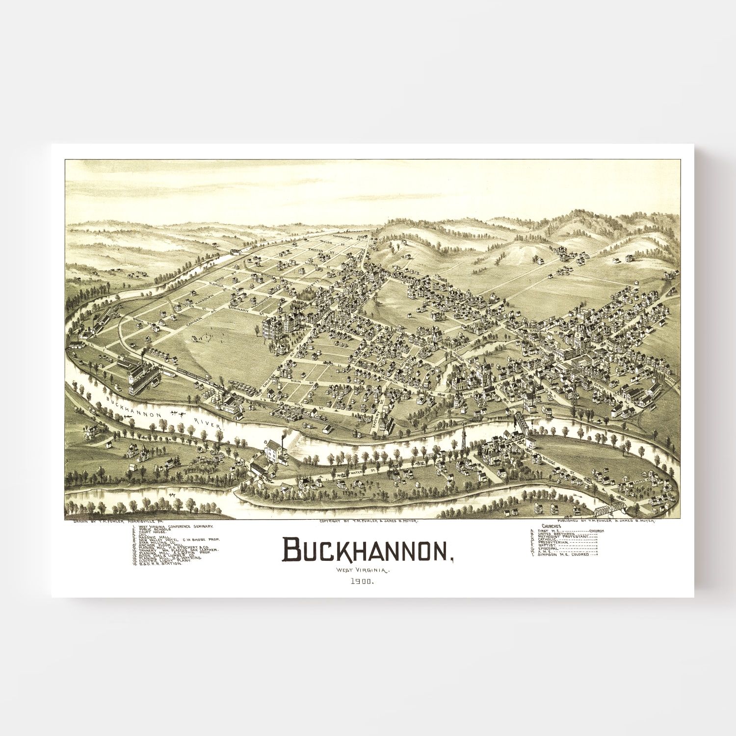 Vintage Map of Buckhannon, West Virginia 1900