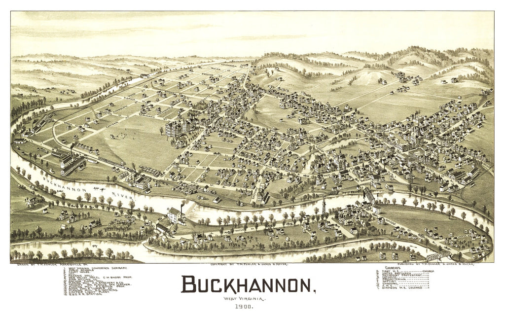 Vintage Map of Buckhannon, West Virginia 1900