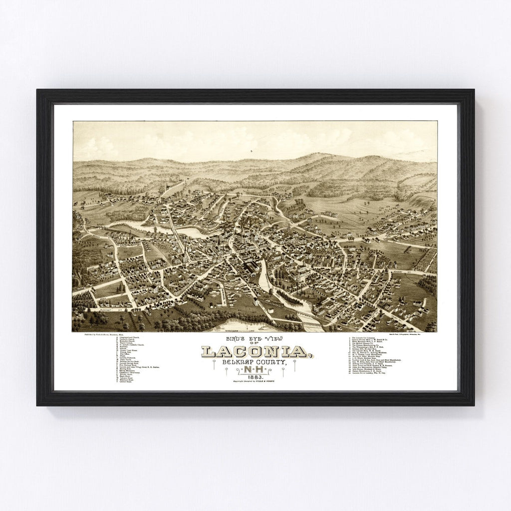 Vintage Map of Laconia, New Hampshire 1883