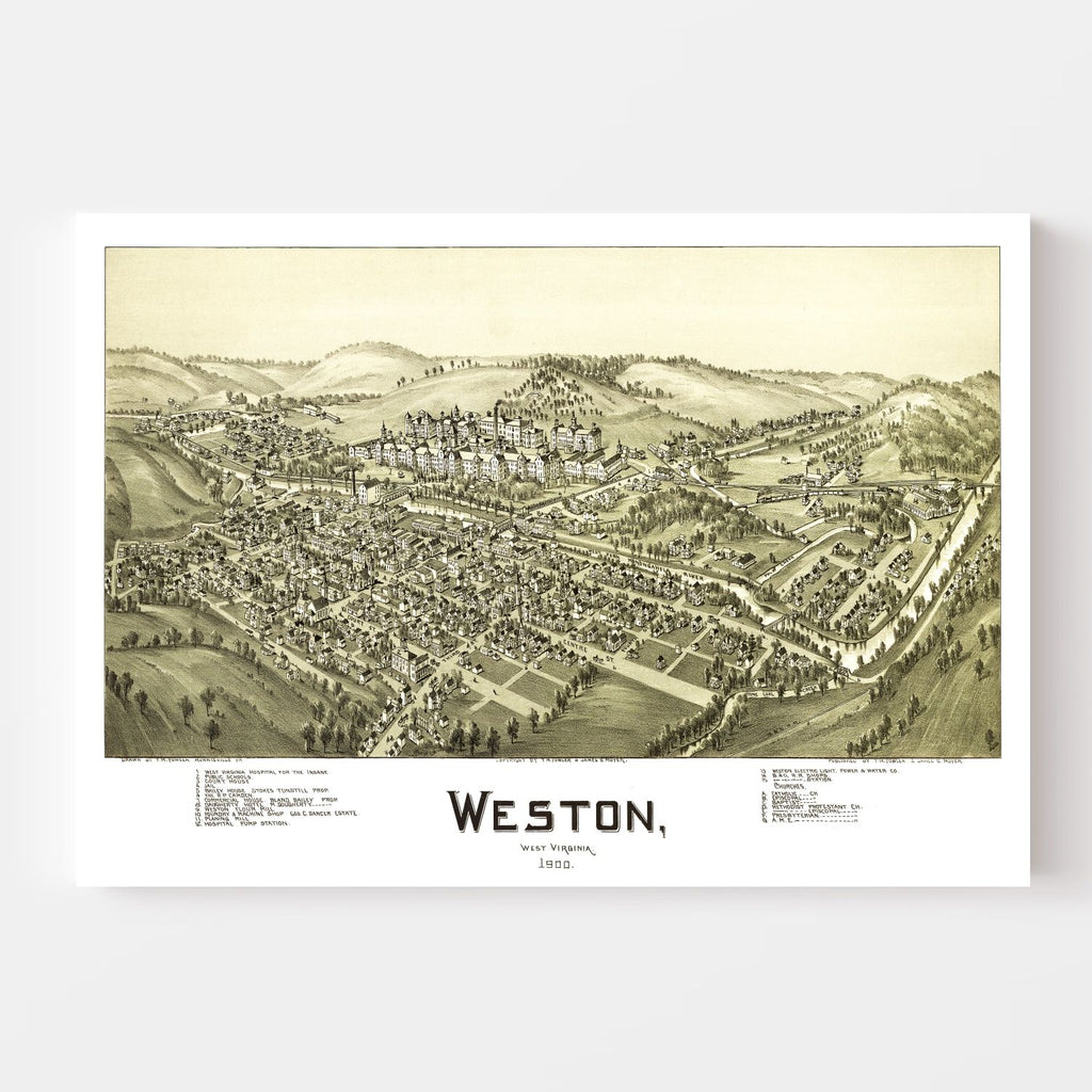 Vintage Map of Weston, West Virginia 1900