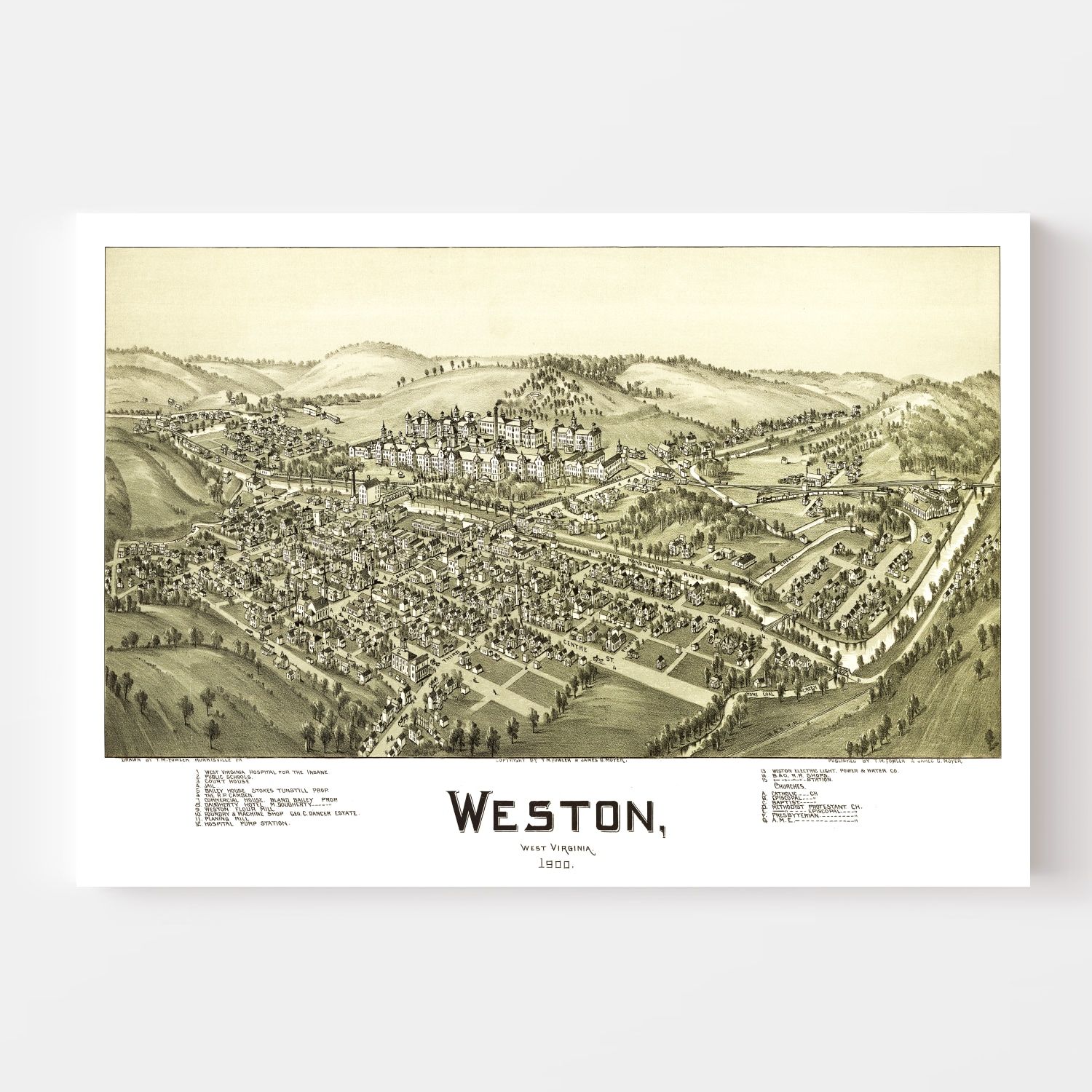 Vintage Map of Weston, West Virginia 1900