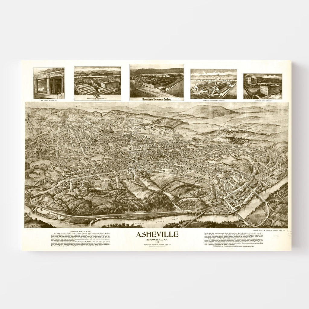 Vintage Map of Asheville, North Carolina 1912