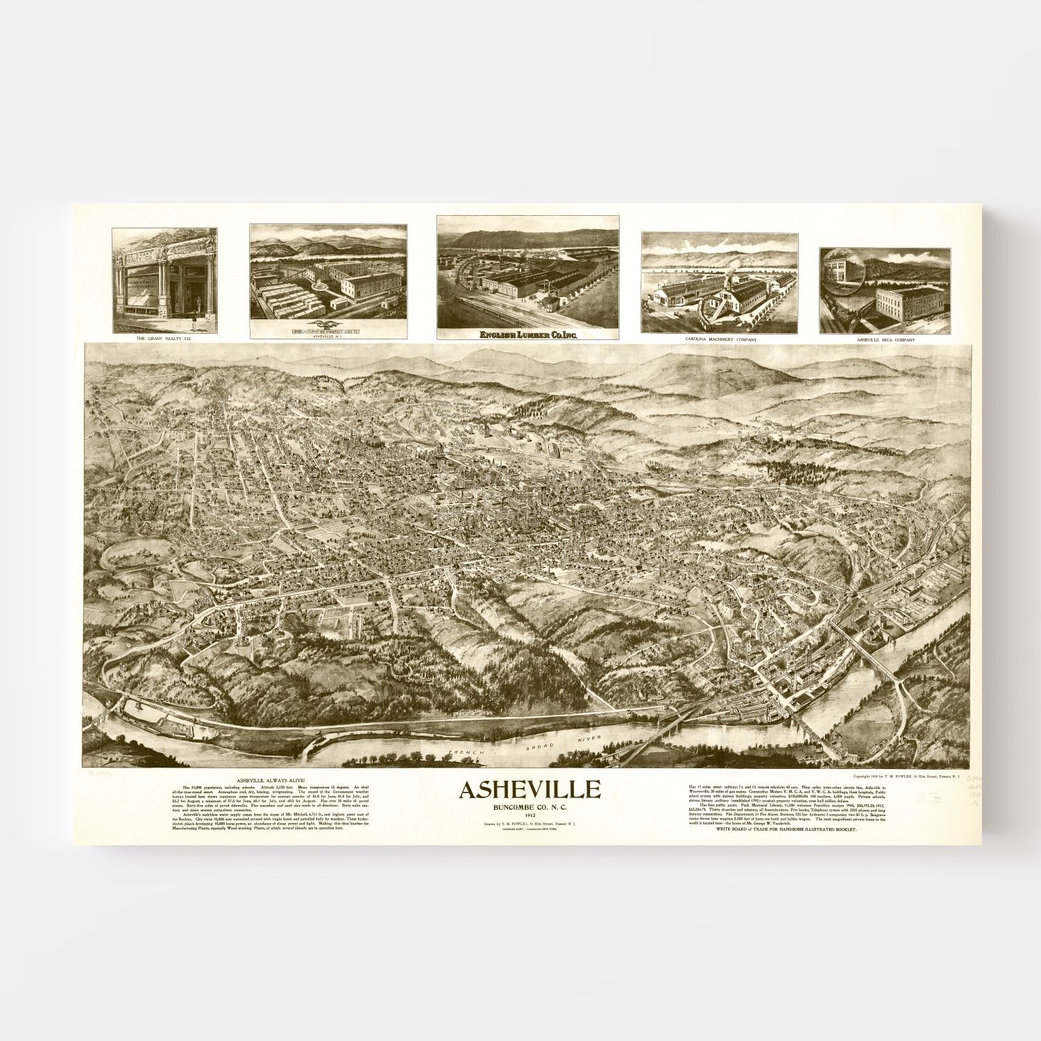 Vintage Map of Asheville, North Carolina 1912
