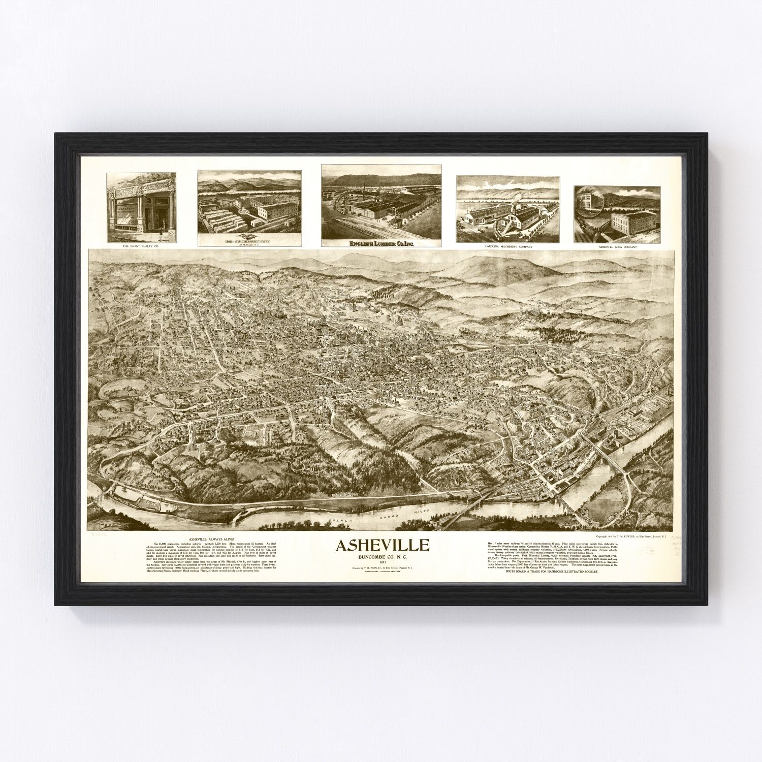 Vintage Map of Asheville, North Carolina 1912