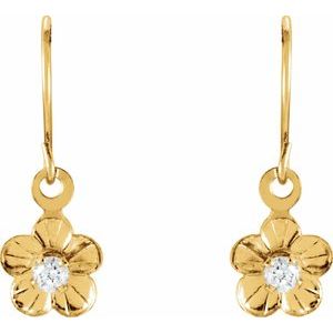 14K Yellow Gold Imitation White Cubic Zirconia Youth Daisy Earrings