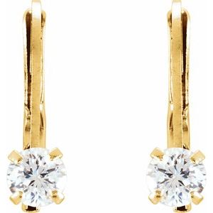 14K Yellow Gold Imitation White Cubic Zirconia Youth Earrings – image 2