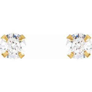 14K Yellow Gold 3 mm Imitation White Cubic Zirconia Youth Stud Earrings