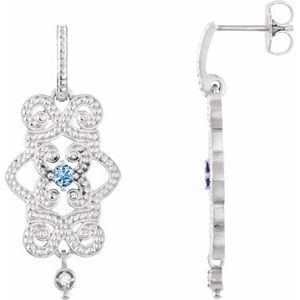 Sterling Silver Natural Tanzanite & .03 CTW Natural Diamond Granulated Earrings