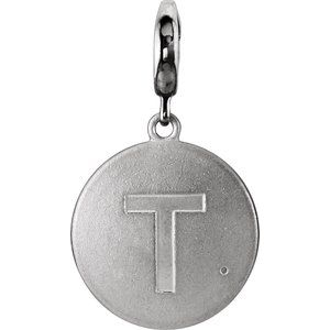 14K White Gold 1 mm Round Accented Initial T Charm/Pendant Mounting