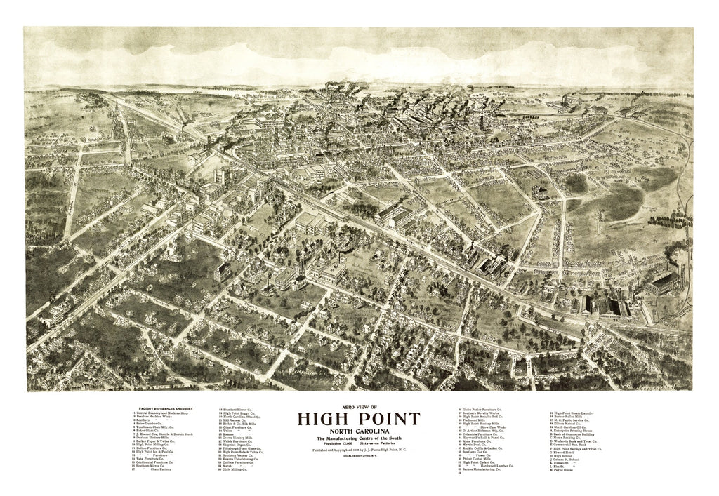 Vintage Map of High Point, North Carolina 1913