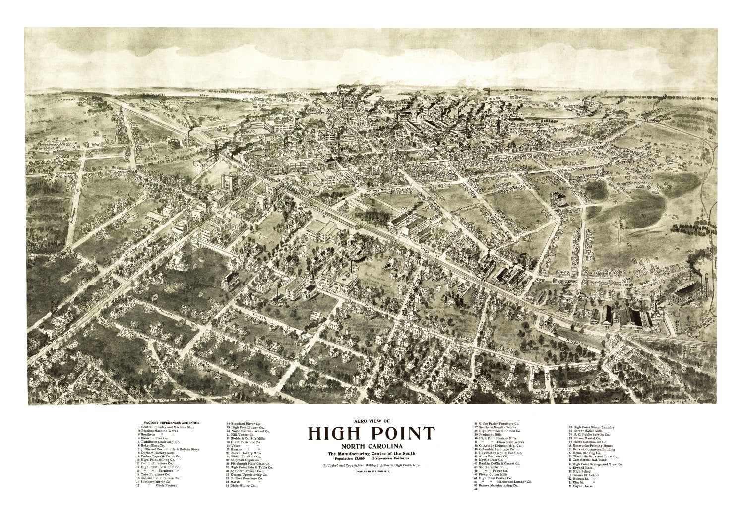 Vintage Map of High Point, North Carolina 1913