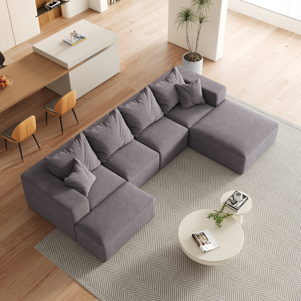 Modern Upholstered Sectional Boneless Couch Set,Modular 132' L Shaped Sectional Living Room Sofa Set With 6 Pillows,Free Combination Sofa Couch for Living Room,Bedroom