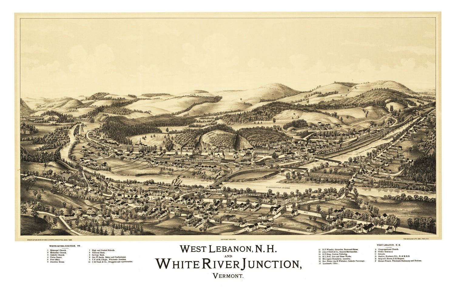 Vintage Map of West Lebanon, New Hampshire 1889