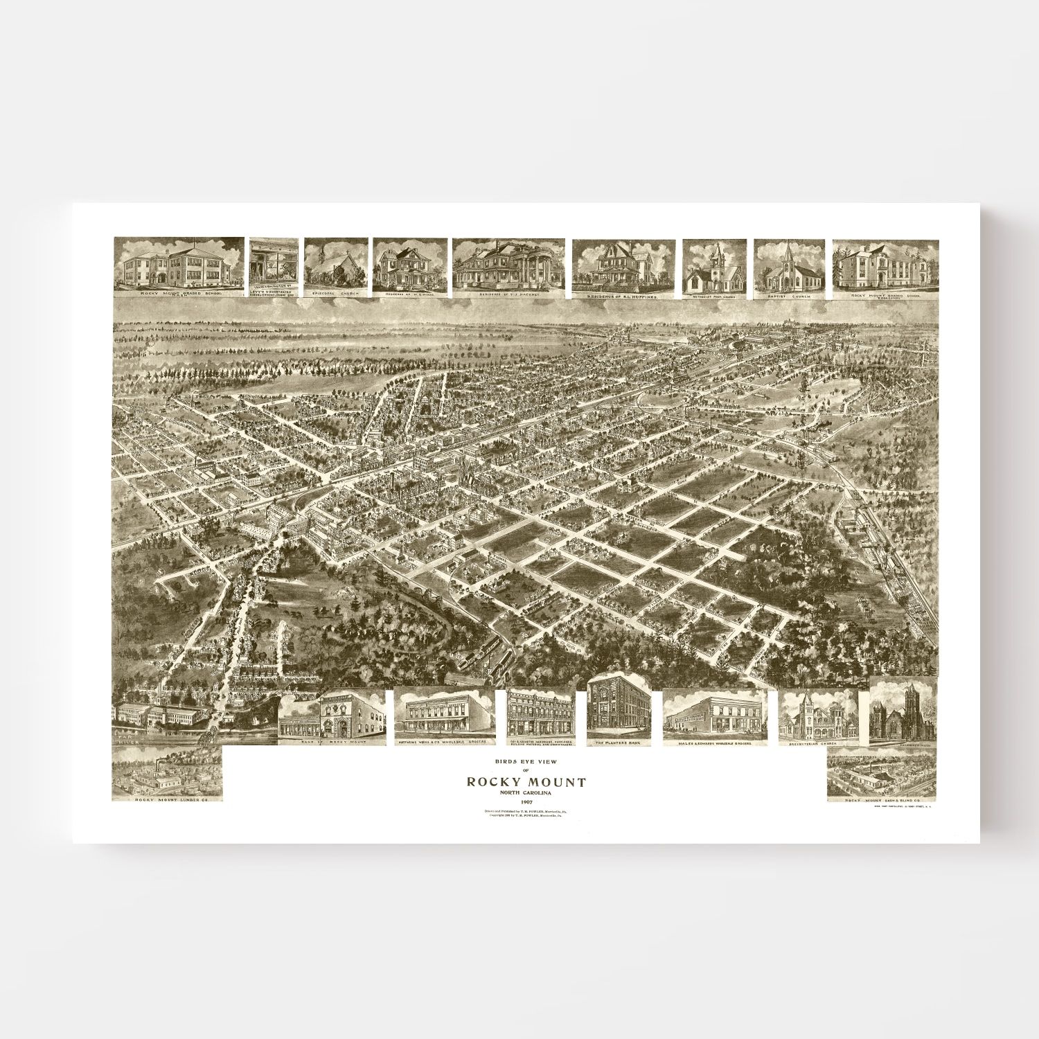 Vintage Map of Rocky Mount, North Carolina 1907
