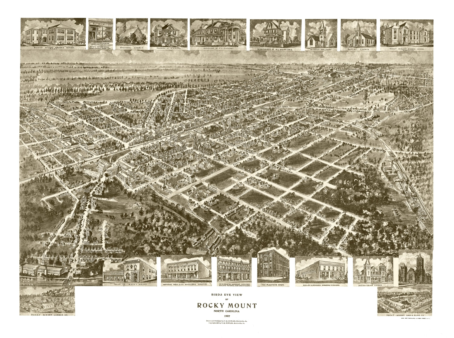 Vintage Map of Rocky Mount, North Carolina 1907
