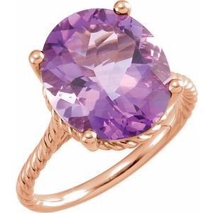 14K Rose Gold 14x12 mm Oval Natural Amethyst Rope Ring