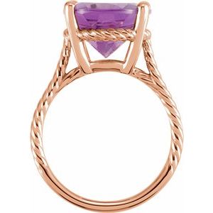 14K Rose Gold 14x12 mm Oval Natural Amethyst Rope Ring
