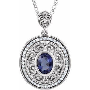14K White Gold Natural Iolite & 1/8 CTW Natural Diamond 18" Necklace