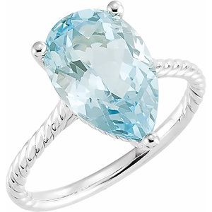 14K White Gold Natural Sky Blue Topaz Rope Ring