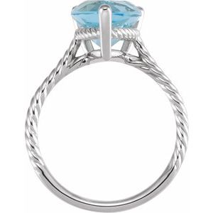 14K White Gold Natural Sky Blue Topaz Rope Ring