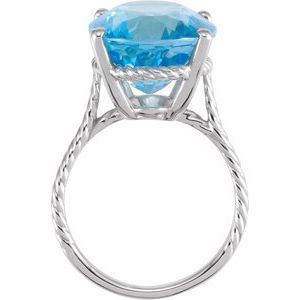 14K White Gold 18x13 mm Oval Natural Swiss Blue Topaz Rope Ring
