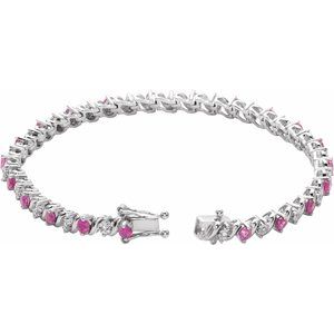 14K White Gold Lab-Grown Ruby & 1/10 CTW Natural Diamond Line 7" Bracelet