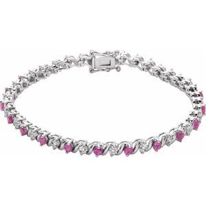 14K White Gold Lab-Grown Ruby & 1/10 CTW Natural Diamond Line 7" Bracelet