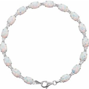 14K White Gold Lab-Grown White Opal Line 7" Bracelet
