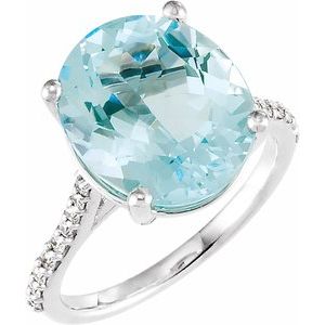 14K White Gold Natural Sky Blue Topaz & 1/4 CTW Natural Diamond Ring