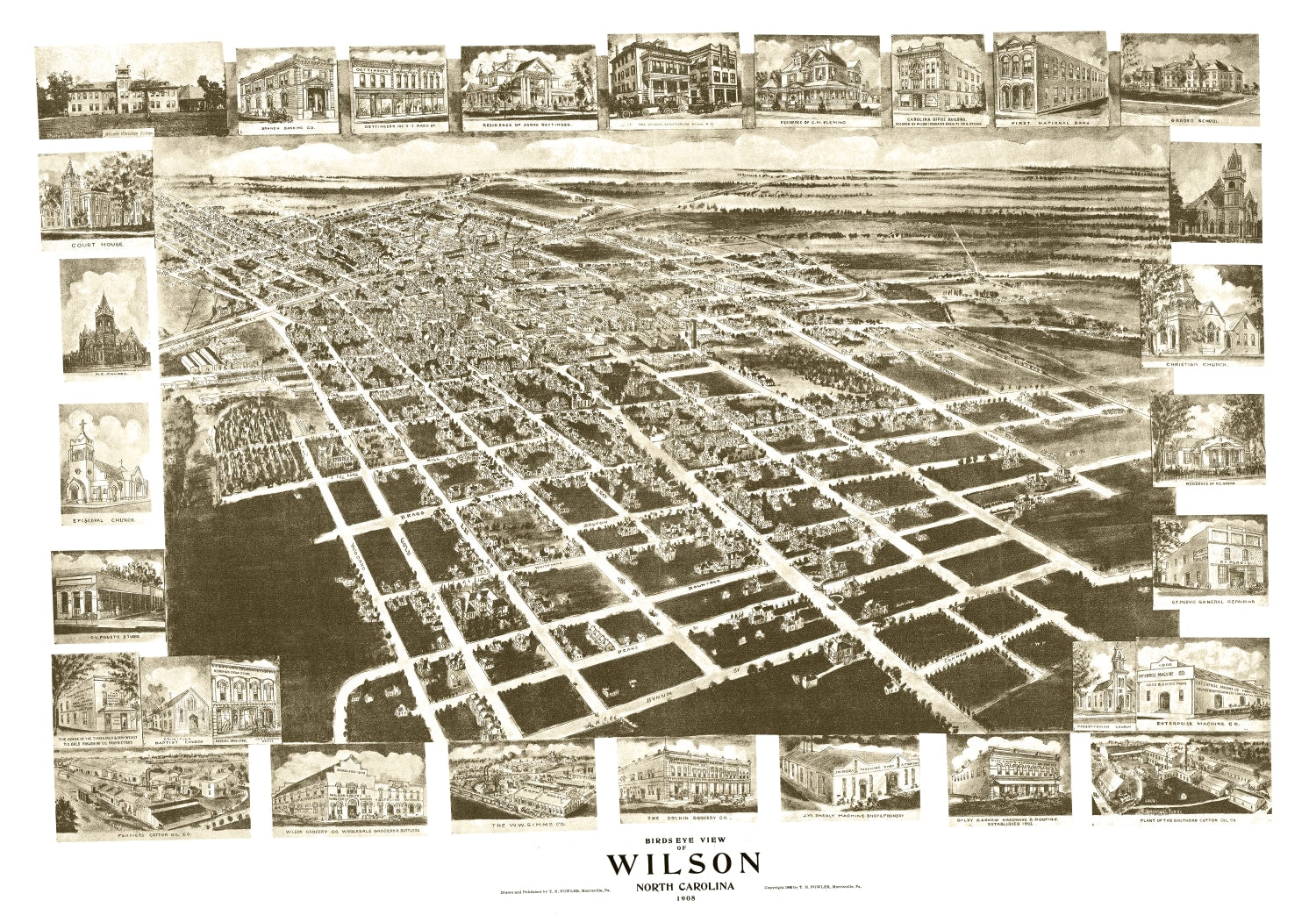 Vintage Map of Wilson, North Carolina 1908