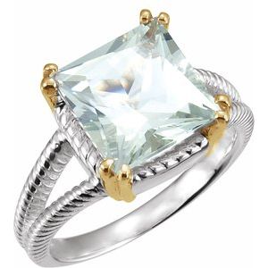 Sterling Silver & 14K Yellow Gold Checkerboard Natural Quartz Ring
