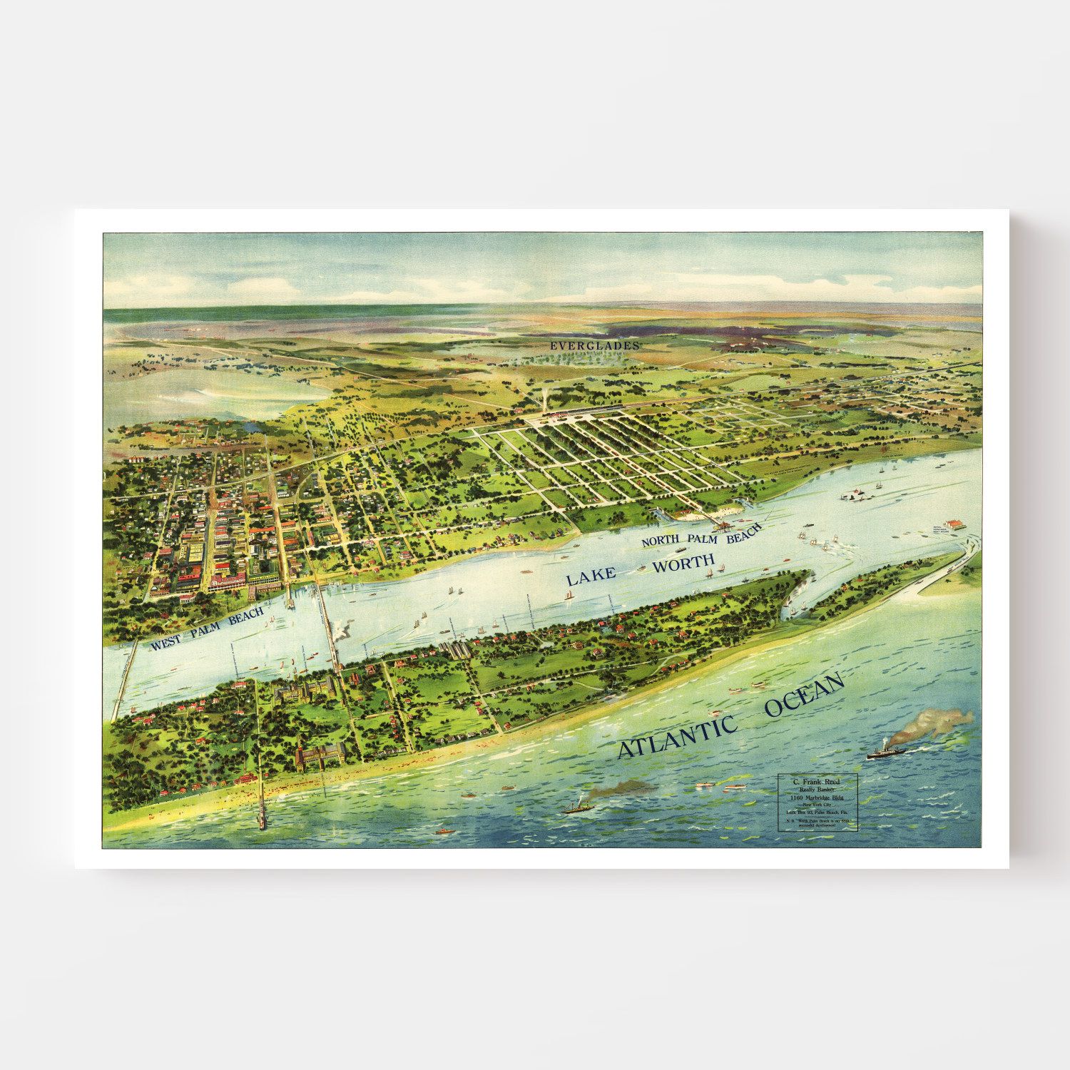 Vintage Map of Palm Beach & Lake Worth, Florida 1915