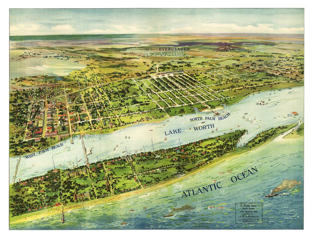 Vintage Map of Palm Beach & Lake Worth, Florida 1915
