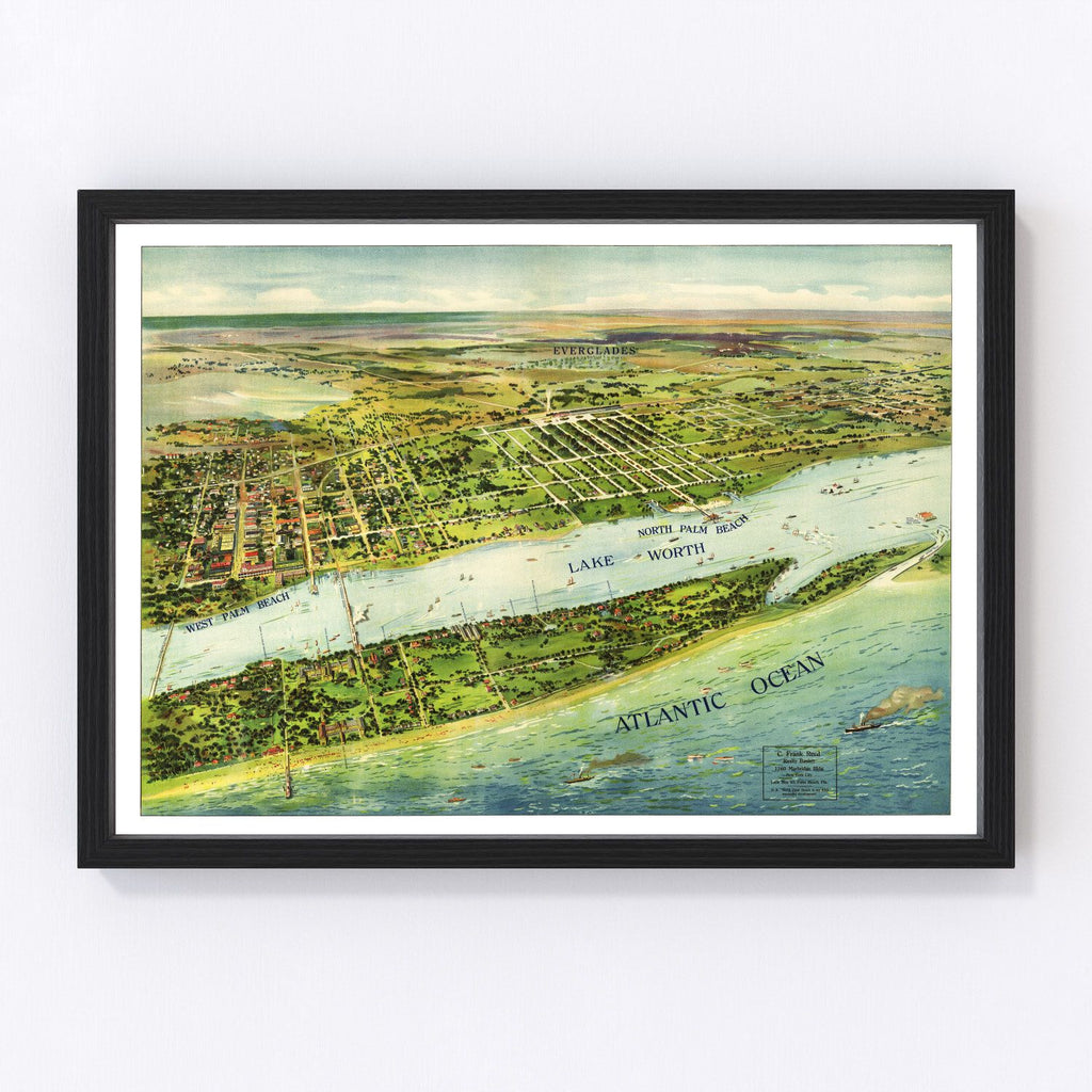 Vintage Map of Palm Beach & Lake Worth, Florida 1915