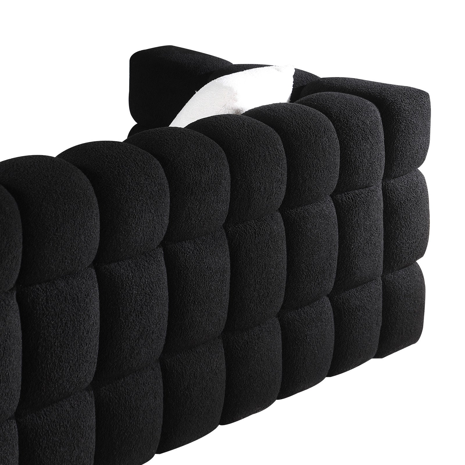84.3 length ,35.83' deepth ,human body structure for USA people,  marshmallow sofa,boucle sofa ,black color,3 seater