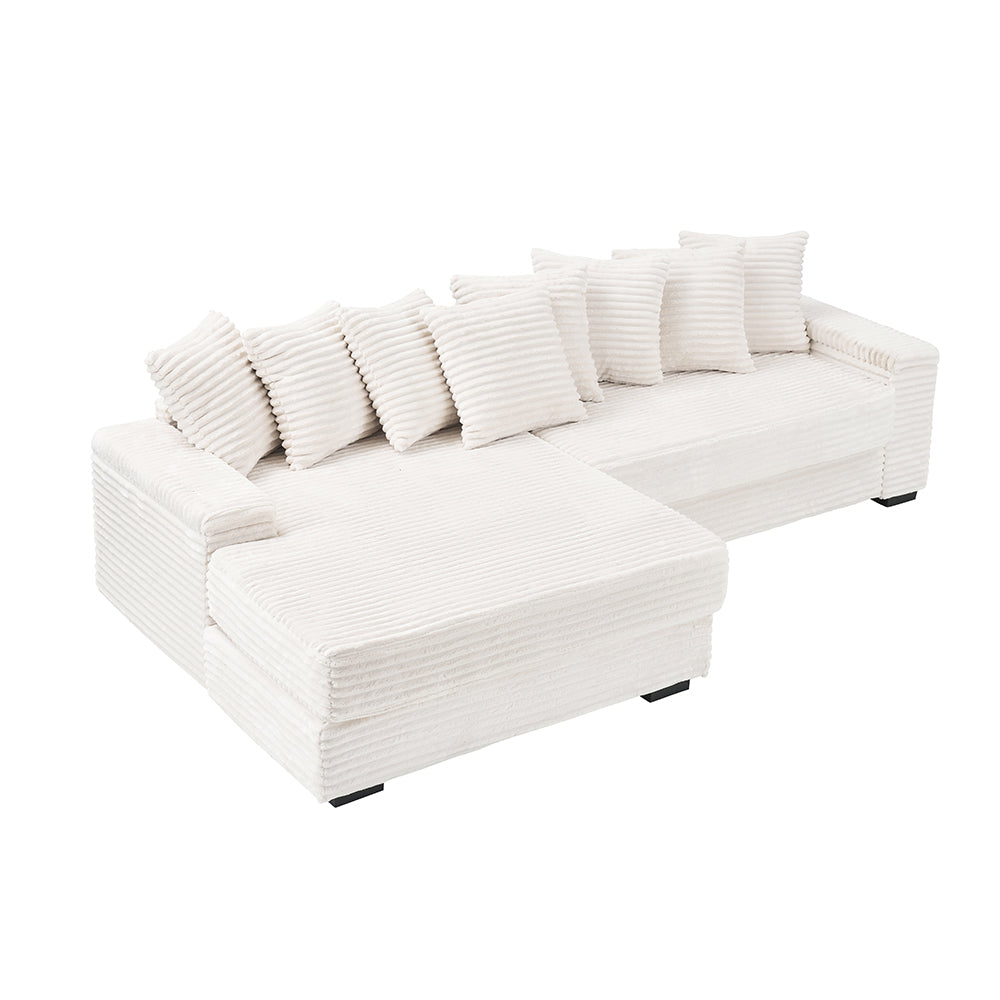 111.4 'Beige flannelette sofa, elegant shelter choice - living room, bedroom, office ideal companion, with eight exquisite throw pillows, more warm and cozy. Matching foot design.
