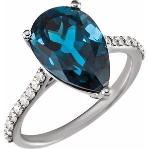 14K White Gold Natural London Blue Topaz & 1/4 CTW Natural Diamond Ring