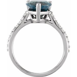 14K White Gold Natural London Blue Topaz & 1/4 CTW Natural Diamond Ring