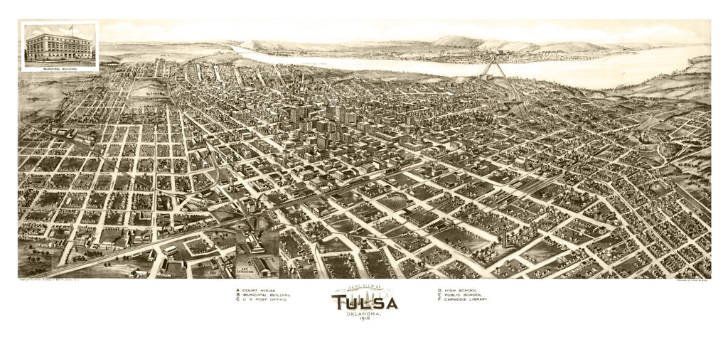 Vintage Map of Tulsa, Oklahoma 1918