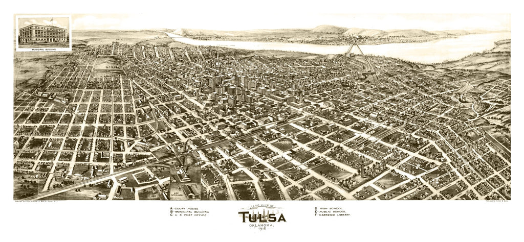 Vintage Map of Tulsa, Oklahoma 1918