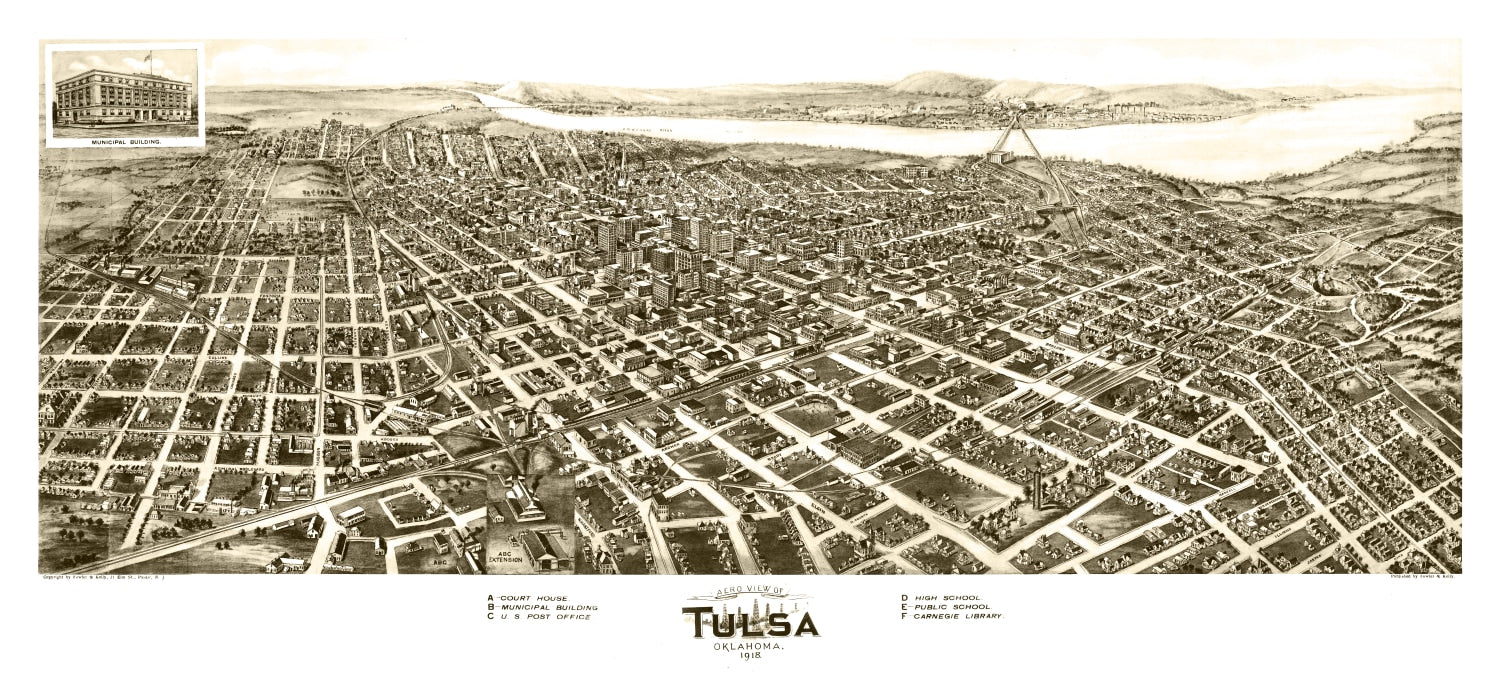 Vintage Map of Tulsa, Oklahoma 1918