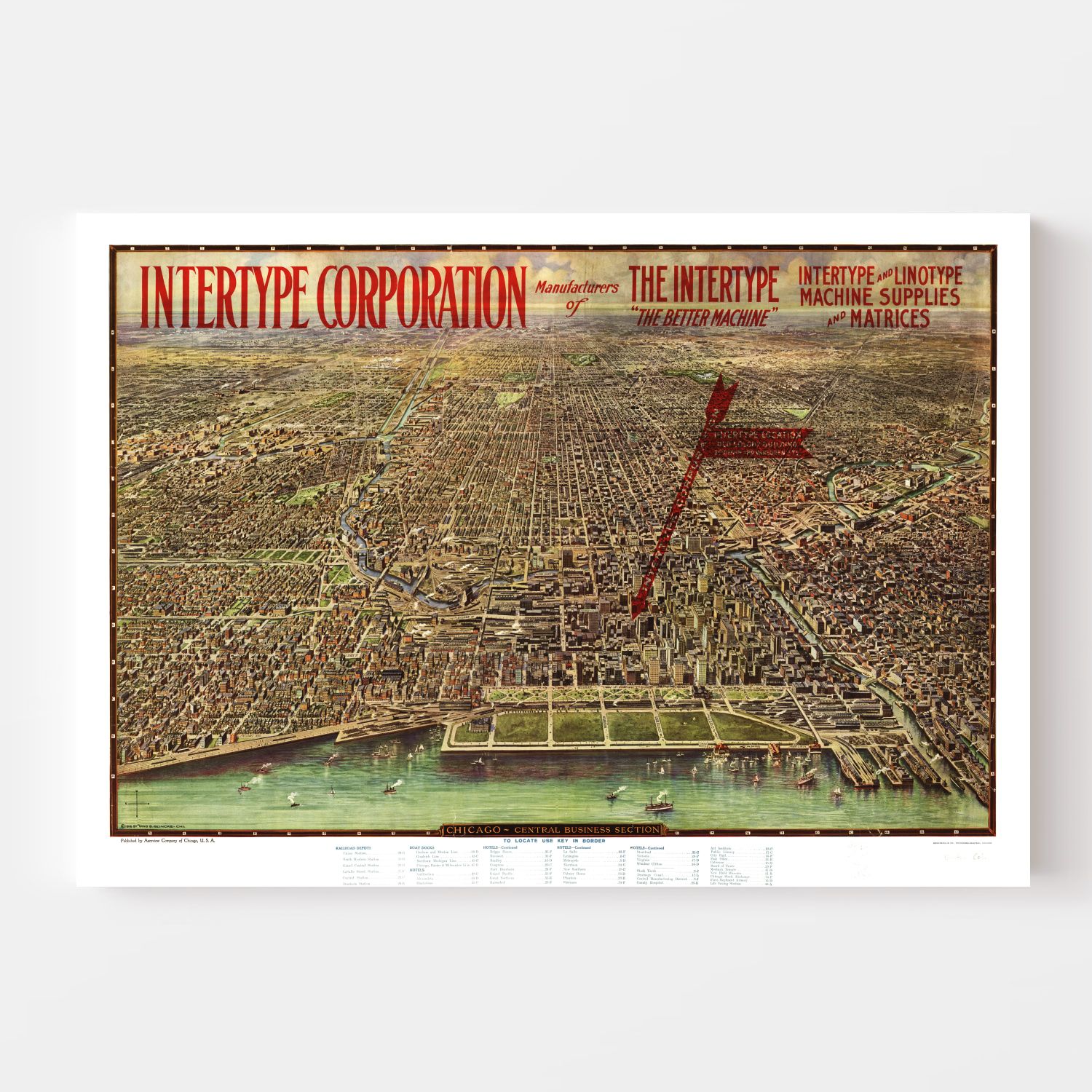 Vintage Map of Chicago, Illinois 1916