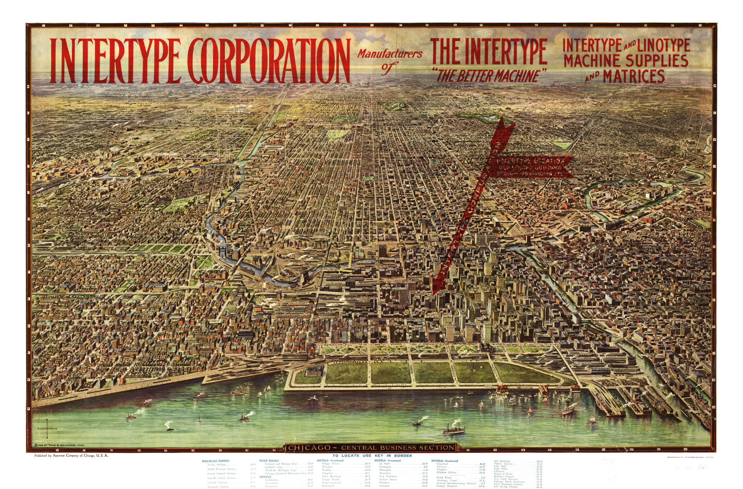 Vintage Map of Chicago, Illinois 1916