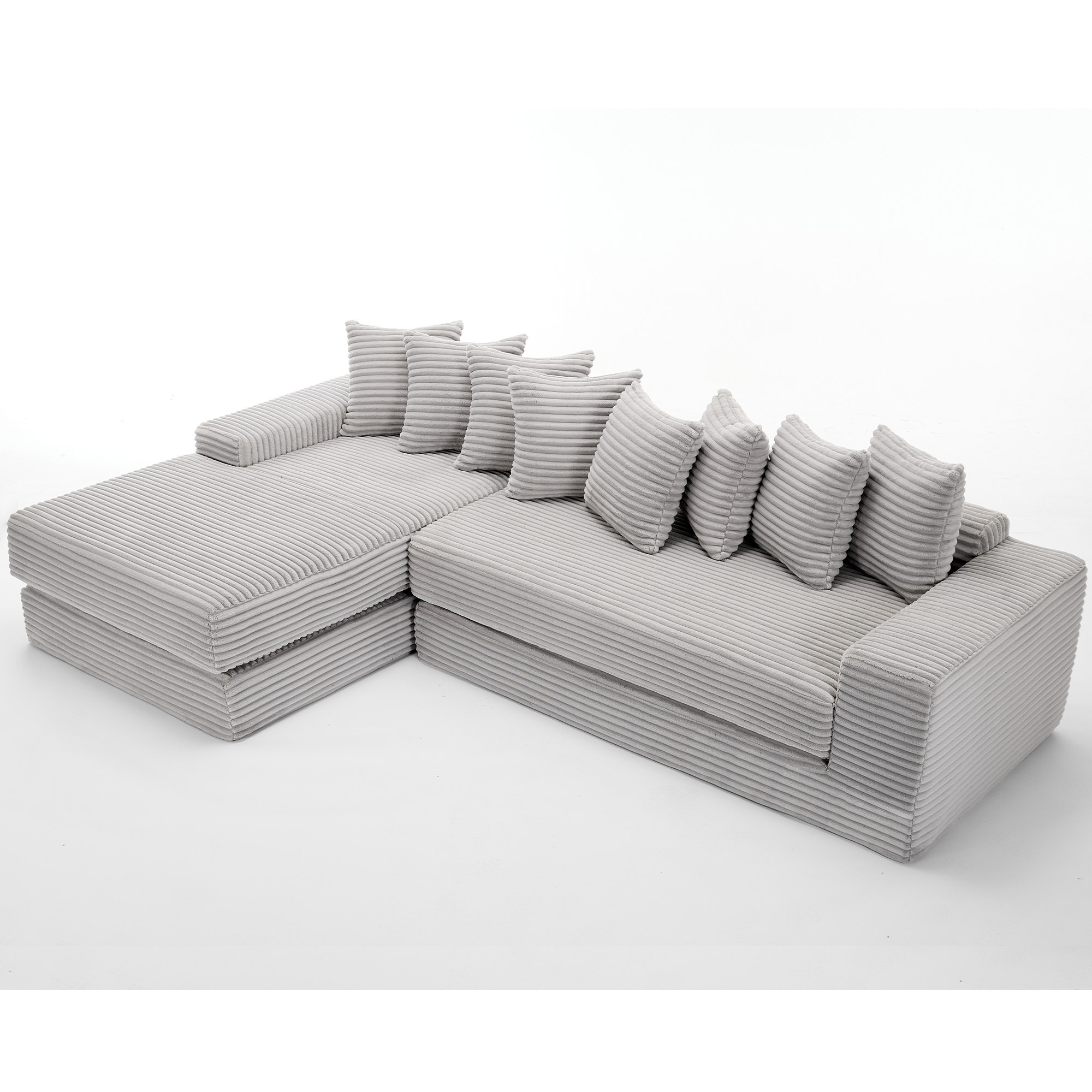 [NEW ARRIVED] [VIDEO PROVIDED]   Oversize Cloud Couch, L-Shape Sofa, Convertible Floor Sleeper Sofa Bed,  No Assembly ,Eight pillows,3-in-1,Side Pocket,(Left Facing Sofa),3 Seat,Corduroy,Light Gray