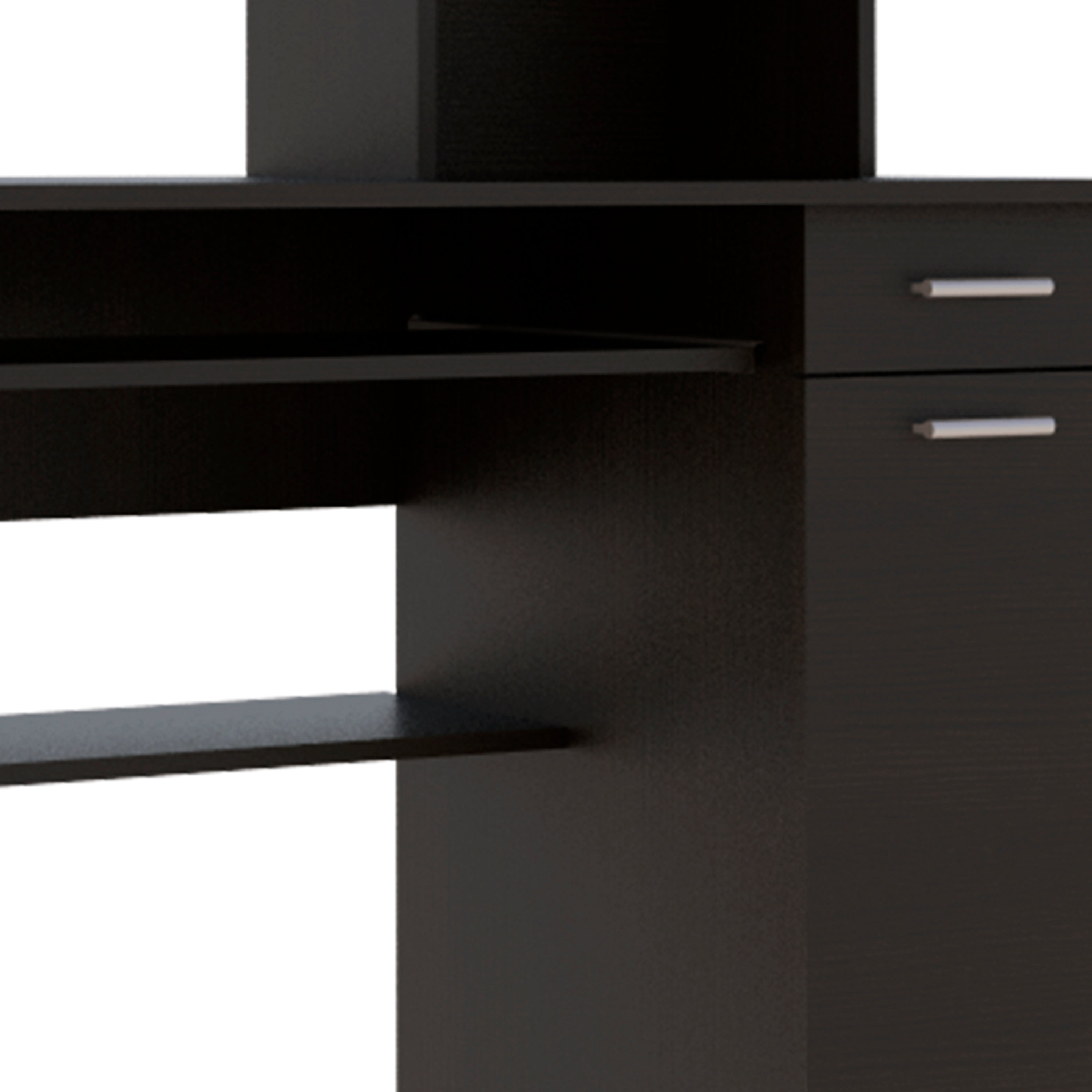 Compu 180 Hutch Desk, Multiple Shelves, Keyboard Tray, CPU anel, One Drawer -Black