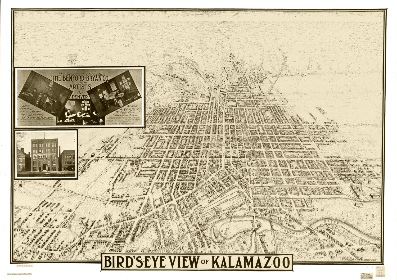 Vintage Map of Kalamazoo, Michigan 1908